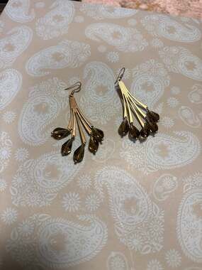 Long Chandelier Earrings, Natural Pyrite Earrings, Gold Dangle Earrings, Boho Ch